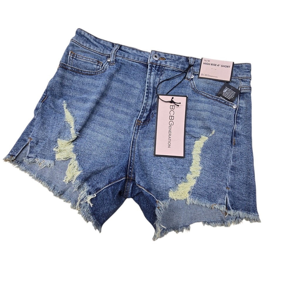 BCBG High Rise‎ 4" Jean Shorts NWT Womens 13/31  Blue Cutoff Fray Denim Festival